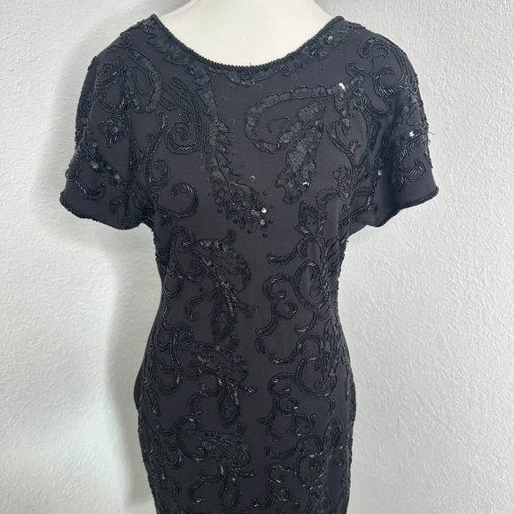 Vintage 1990s Carmen Marc Valvo Dress Black Beaded Sequin Cocktail Party Evening - Picture 2 of 9